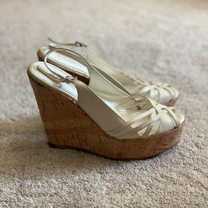 Aldo Women’s Cream Cork Heel Wedge Sandals